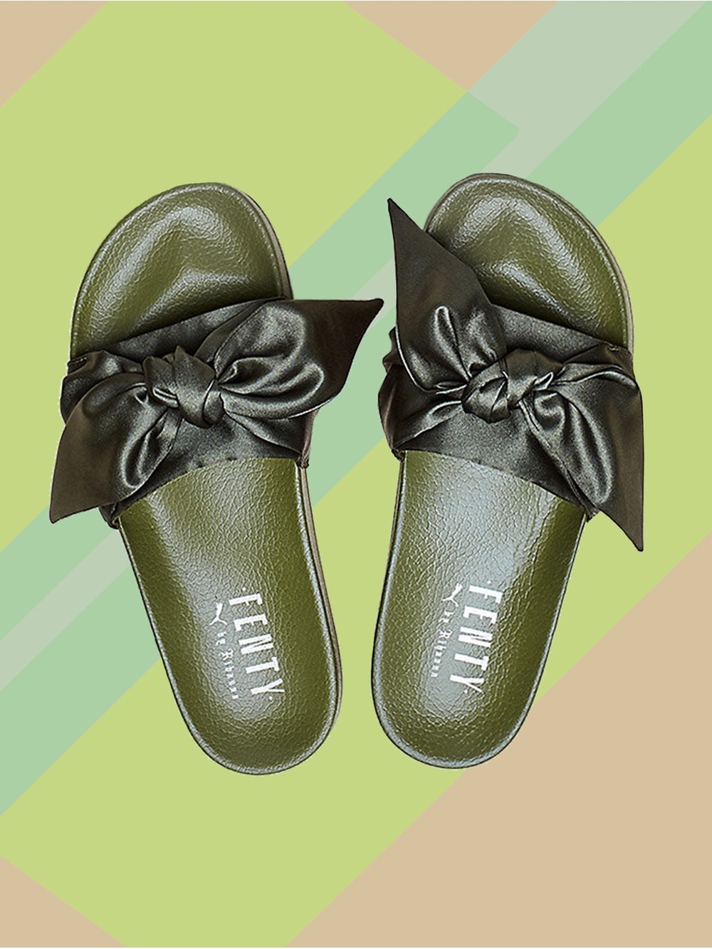 Fenty Puma Olive Green Bow Slide Sandals- NWT UK size 5 US size 7.5 Women’s